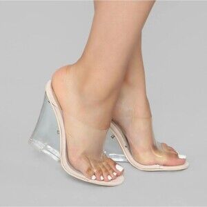 NIB Mackin J Clear Wedge Mule Sandal Heels